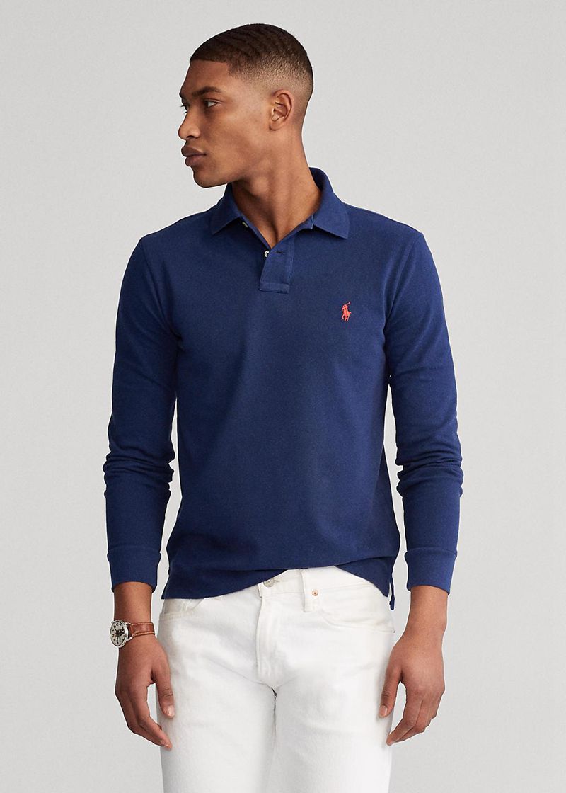 Poleras Polo Polo Ralph Lauren Hombre Slim Fit Mesh Long-Sleeve Chile Azul Marino ZMNXY-8130